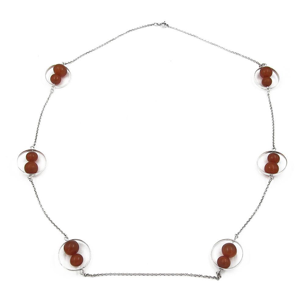 Hopeinen kaulakääty 70cm, oranssit pallot #0