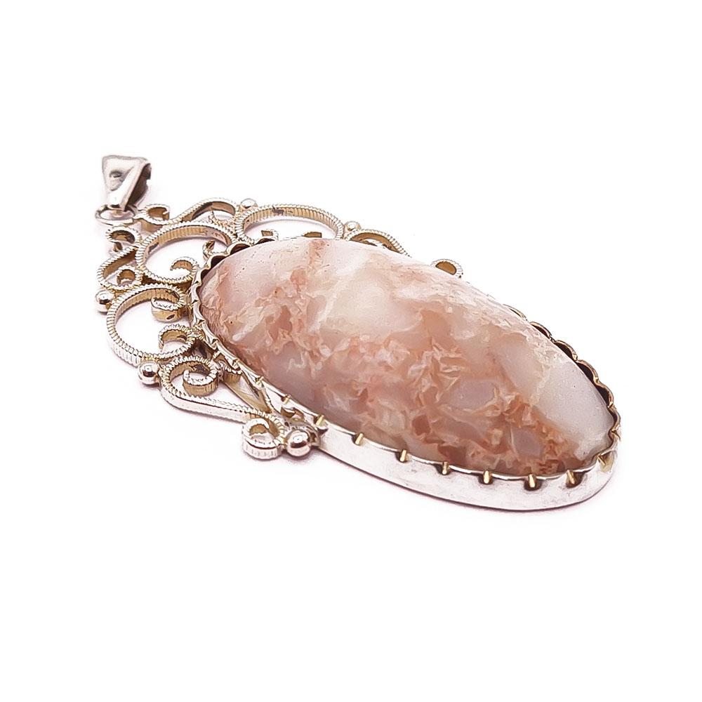 Hopeinen riipus vaalea kivi v.-48 #1