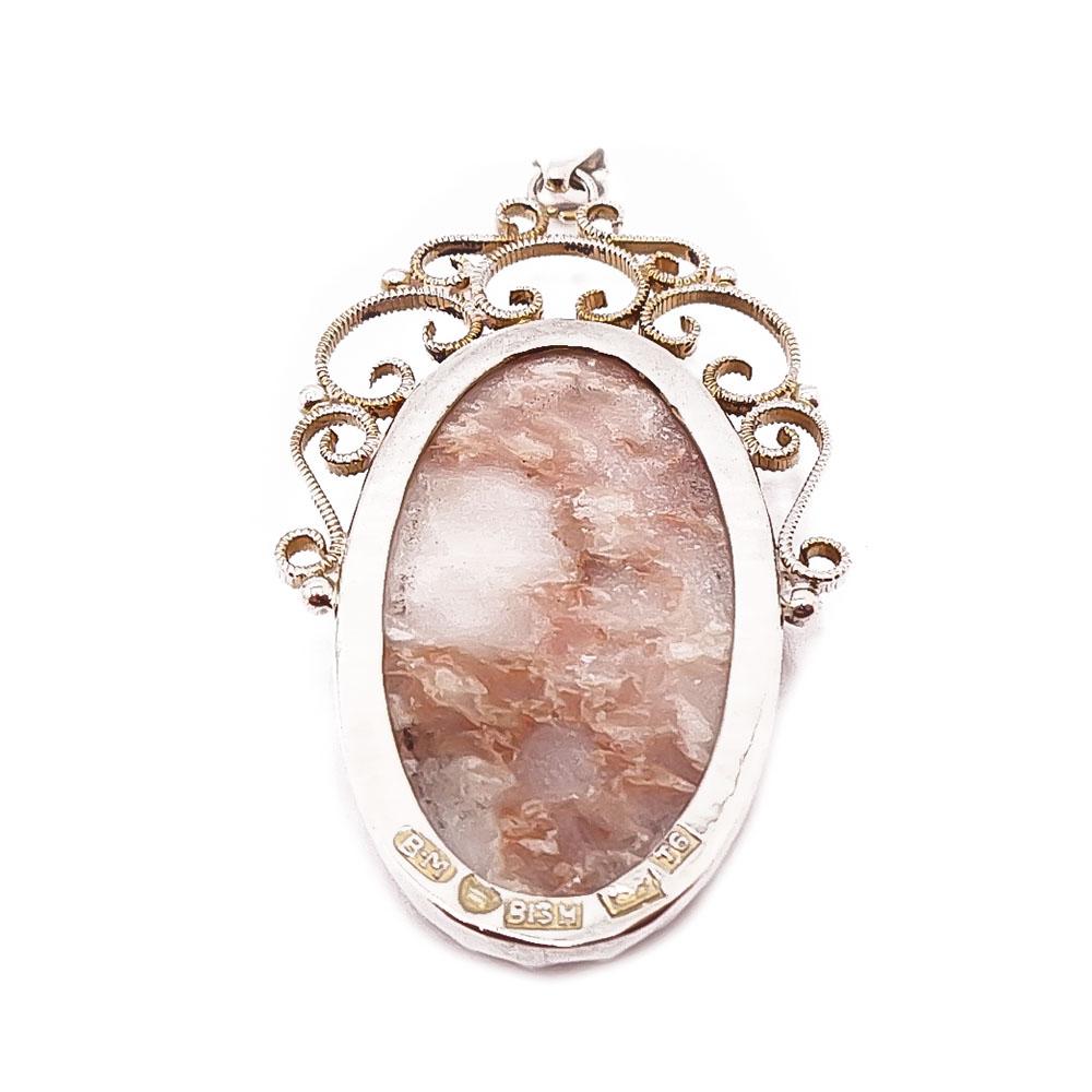 Hopeinen riipus vaalea kivi v.-48 #2