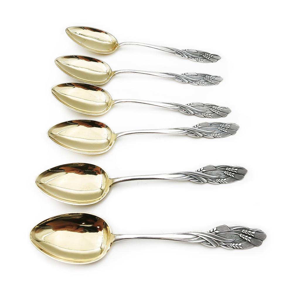 Hopeiset kahvilusikat 6kpl v.1939 kullattu pesä #0