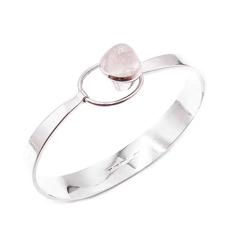 Hopeinen ruusukvartsi rannerengas v.-59 #0