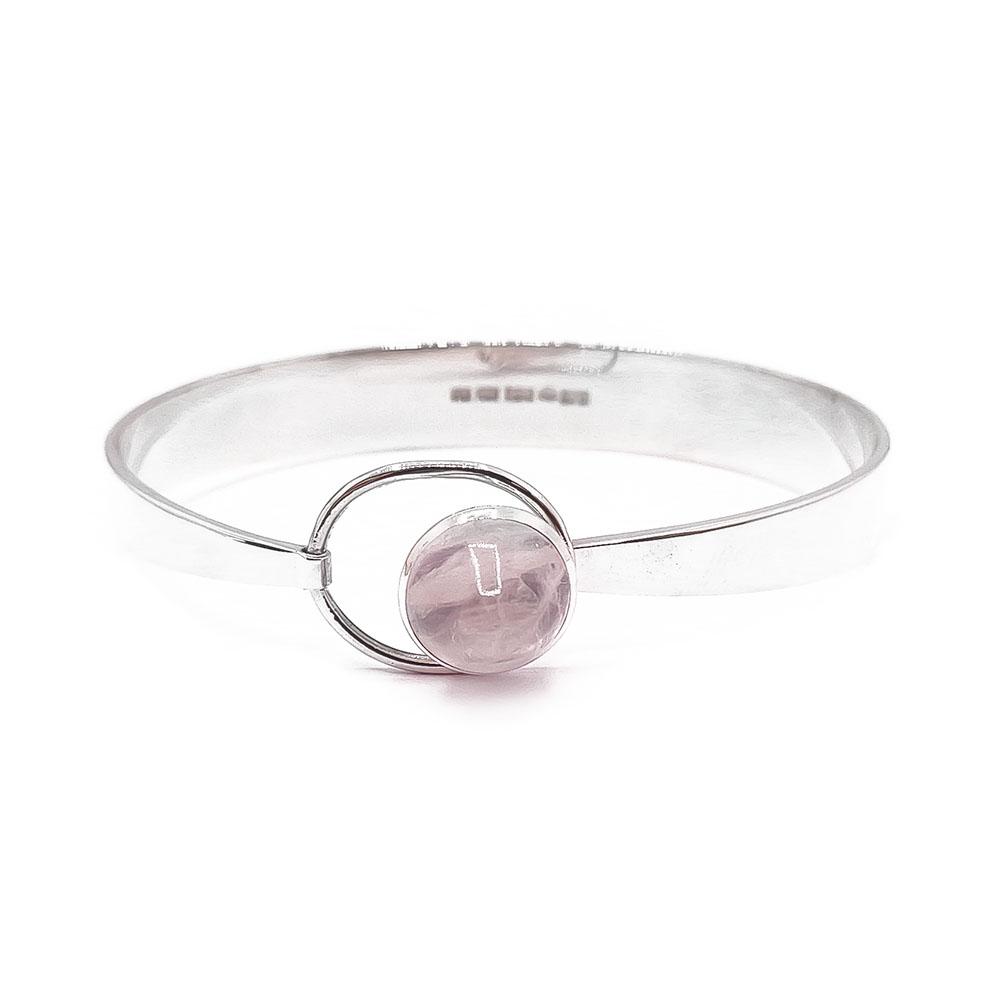 Hopeinen ruusukvartsi rannerengas v.-59 #1