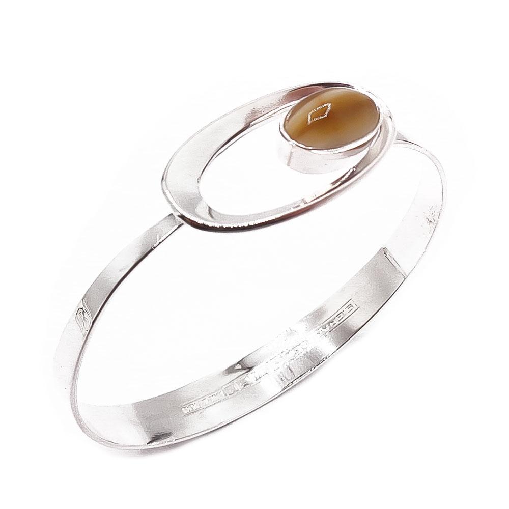 Hopeinen tiikerinsilmä rannerengas v.-62 #0