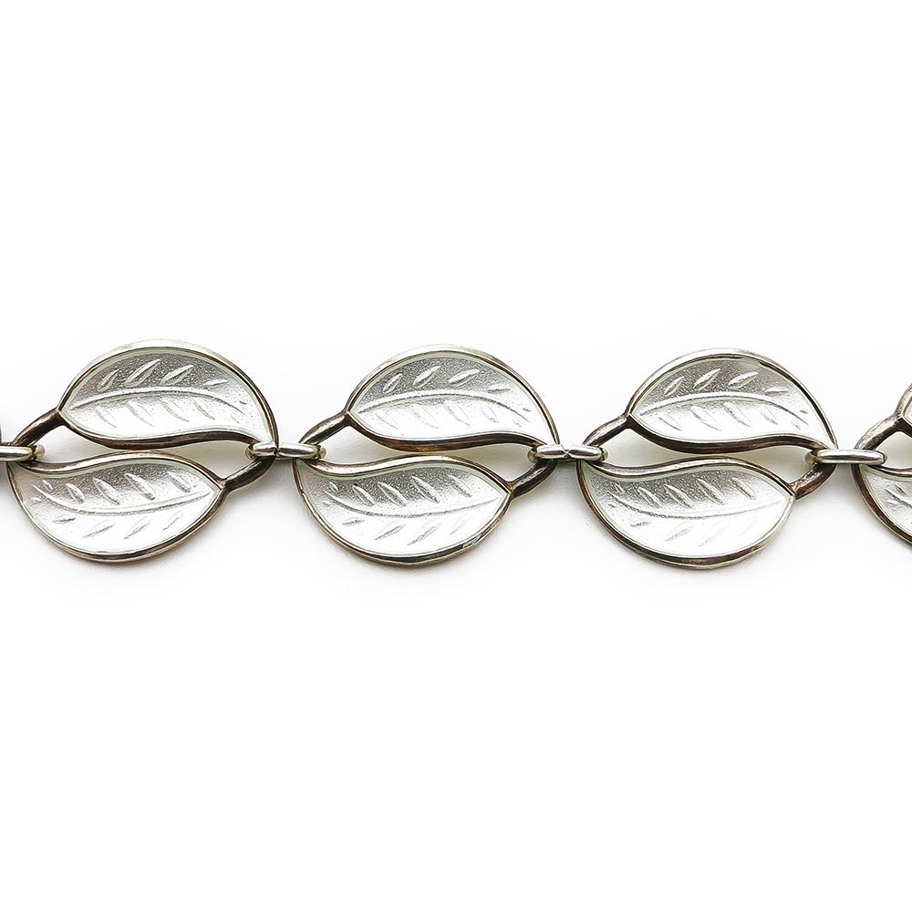Willy Winnaess hopeinen kullattu ja valkoinen emalirannekoru 17,5cm lev.13mm #2