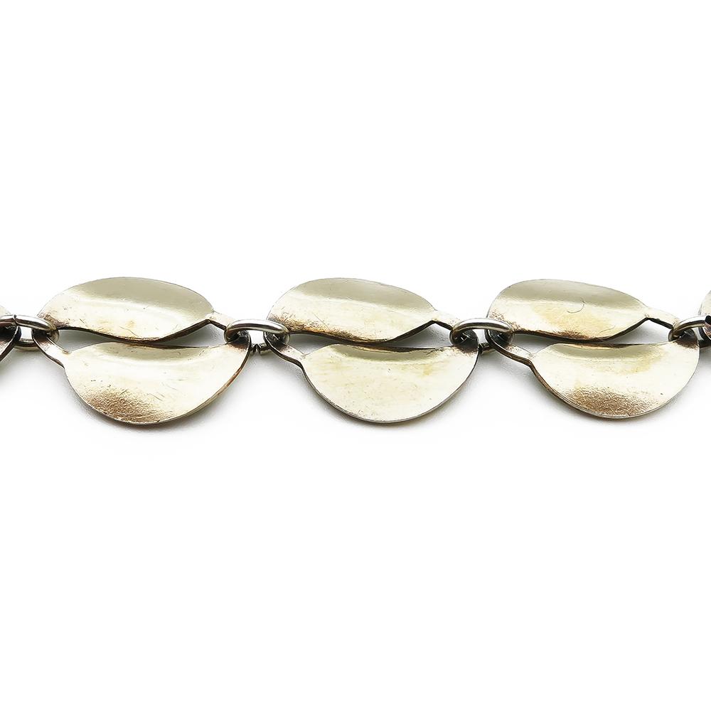Willy Winnaess hopeinen kullattu ja valkoinen emalirannekoru 17,5cm lev.13mm #3