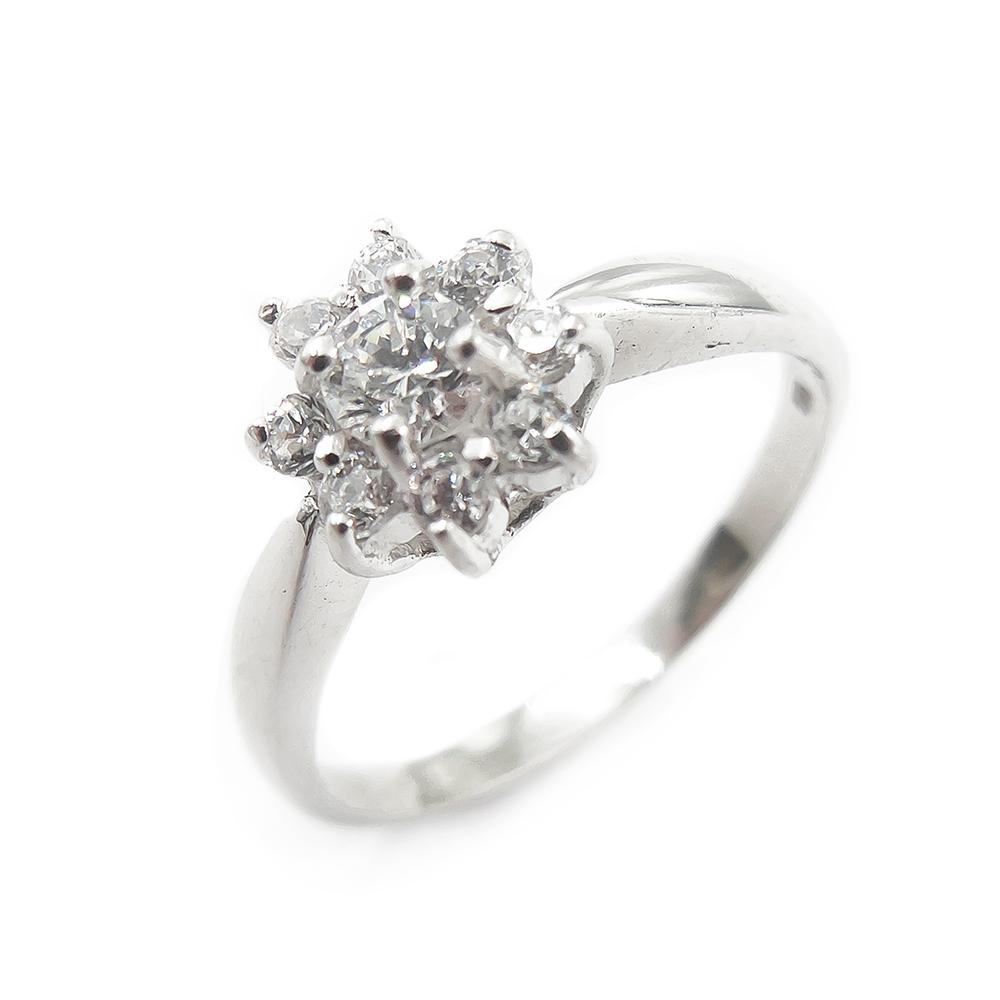 Hopeinen sormus,18mm,kirkkaat kivet,kukka #0