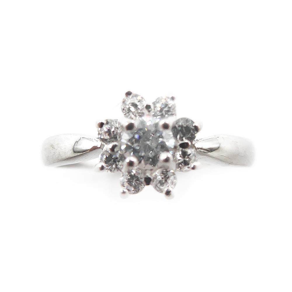 Hopeinen sormus,18mm,kirkkaat kivet,kukka #1