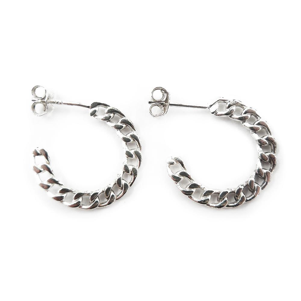 Hopeiset korvarenkaat, ketju, nappikiinnitys #0