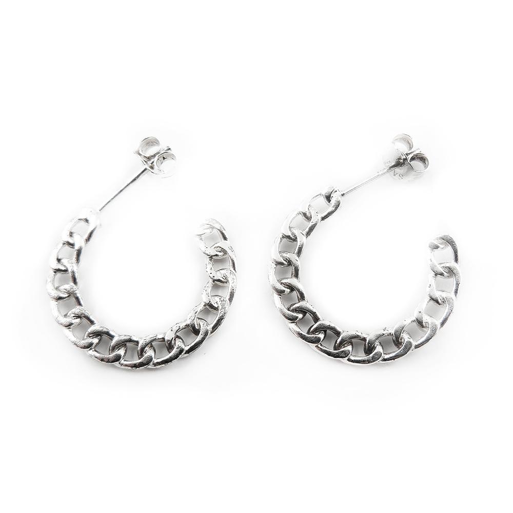 Hopeiset korvarenkaat, ketju, nappikiinnitys #1