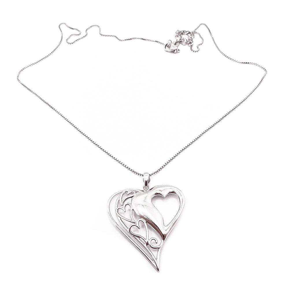 Hopeinen sydänkaulakoru 46-51cm #0