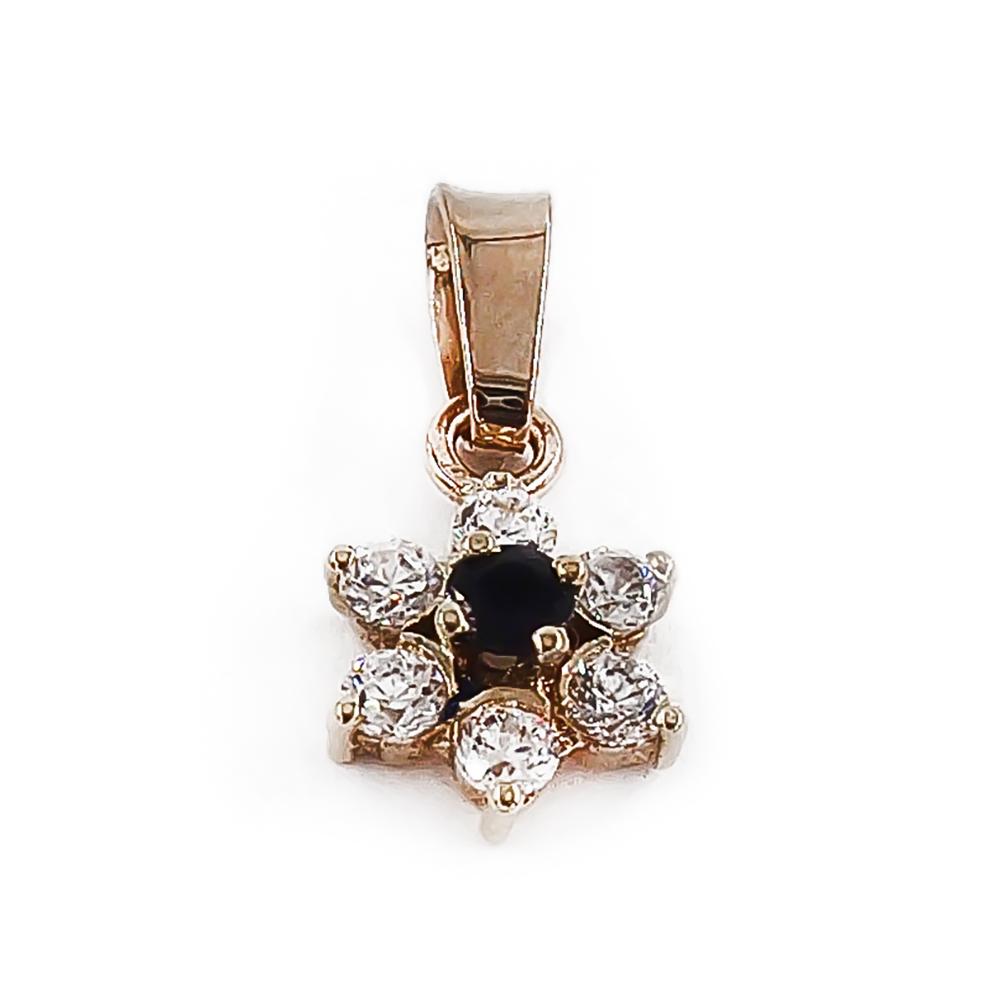 Kultainen kukkariipus sinisafiirilla ja kirkkailla kivillä KJ #0