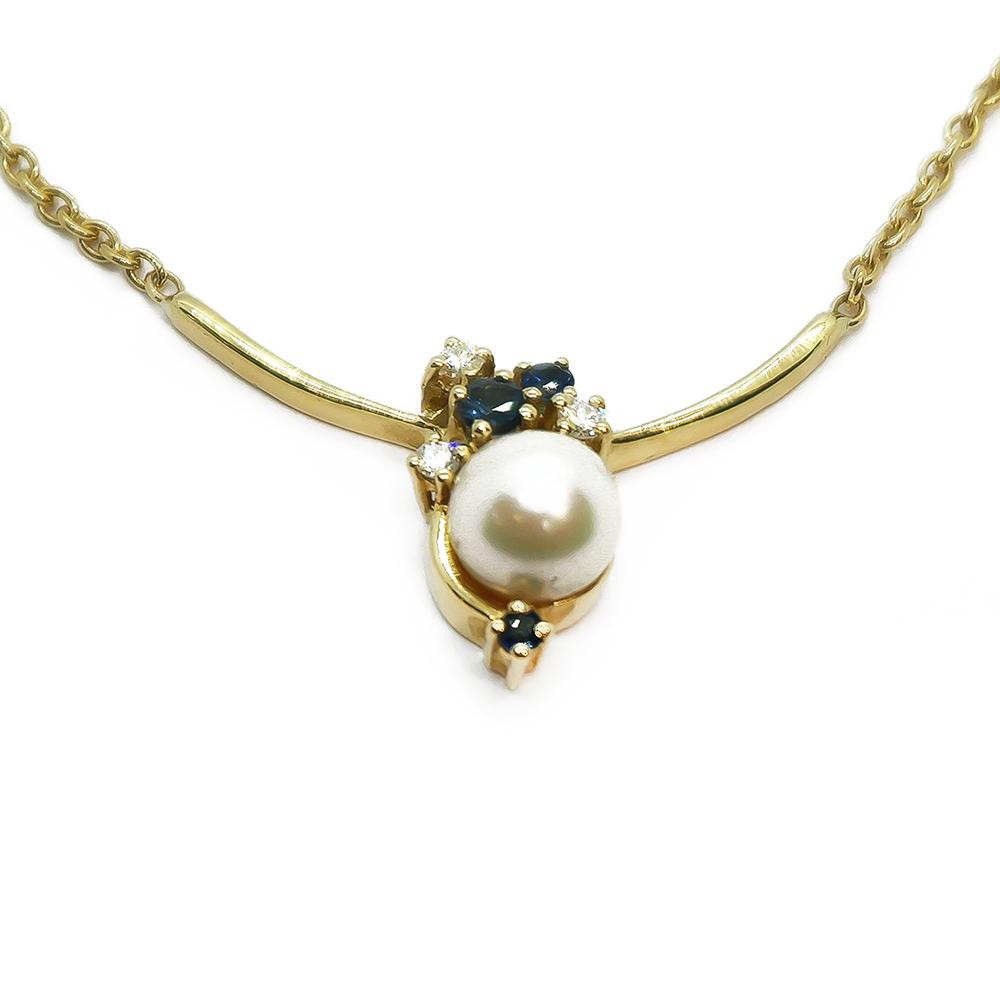 Kaulaketju timantti/safiiri ja helmi #0