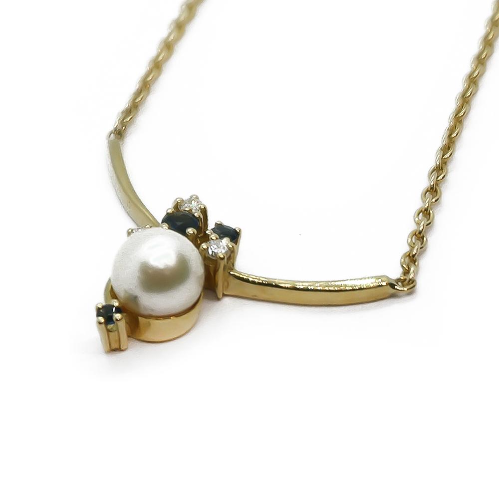 Kaulaketju timantti/safiiri ja helmi #2