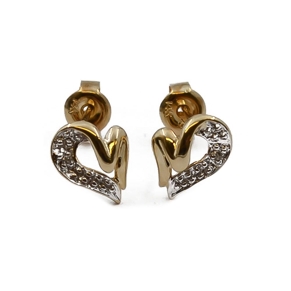 Kultaiset sydän korvakorut timanteilla yht. 0.01ct #0
