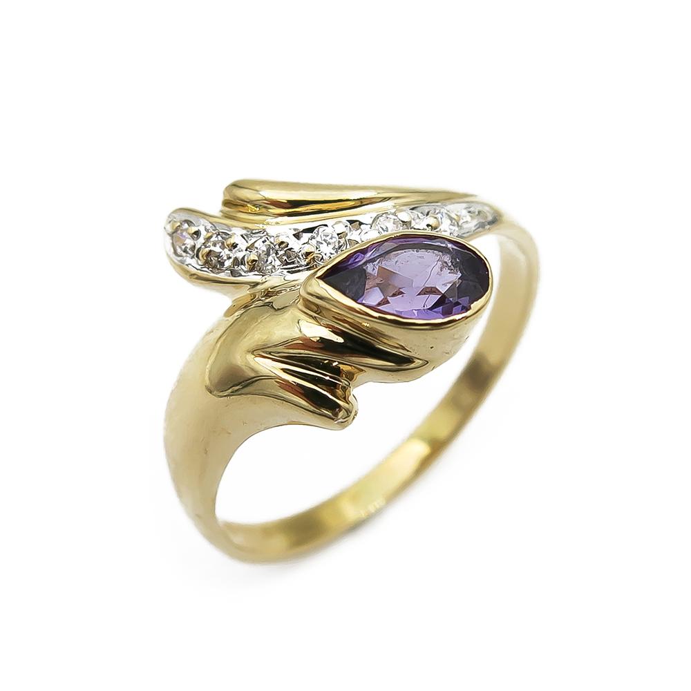 Kultainen sormus 19,25mm liila/kirkkaat kivet 18k #0