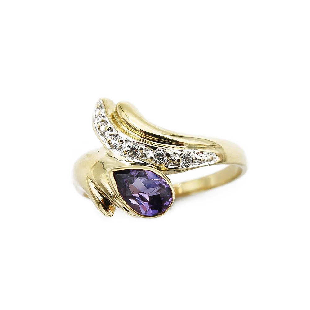 Kultainen sormus 19,25mm liila/kirkkaat kivet 18k #1