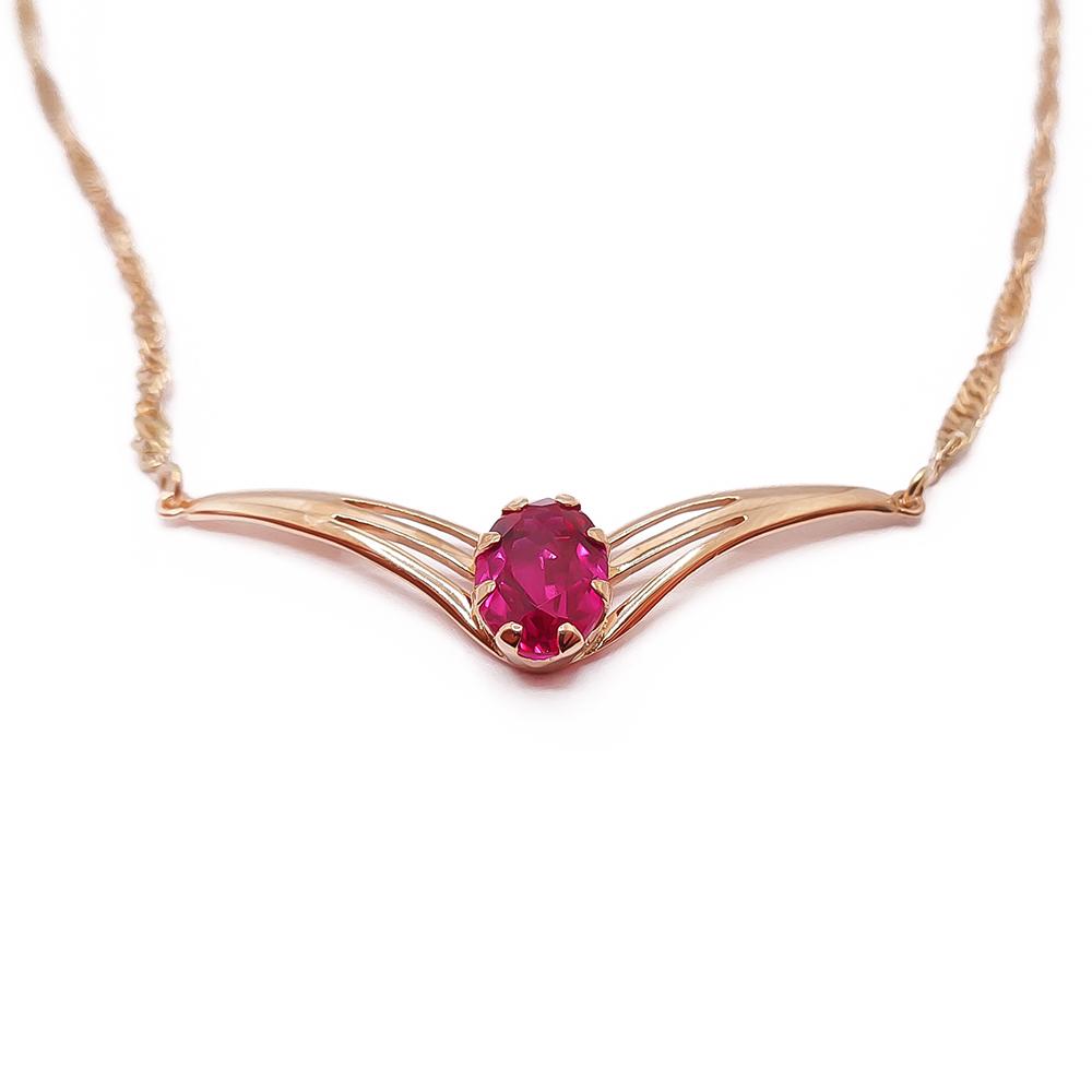 Kultainen singapore kaulakoru punaisella kivellä 50cm #1