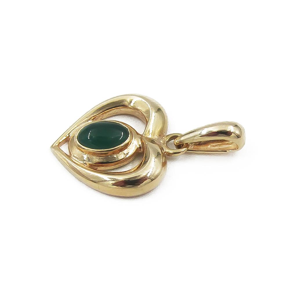 Kultainen sydänriipus vihreällä kivellä #3