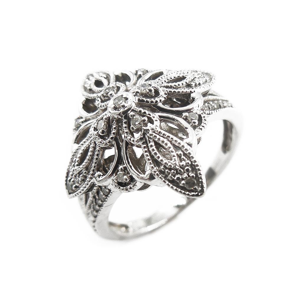 Hopeinen sormus timanteilla 0,15ct, 18,5 mm #1