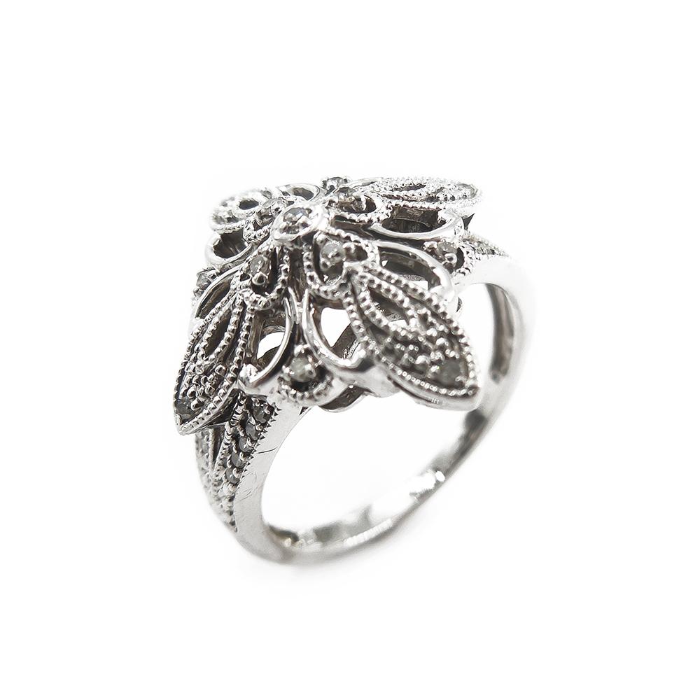 Hopeinen sormus timanteilla 0,15ct, 18,5 mm #0