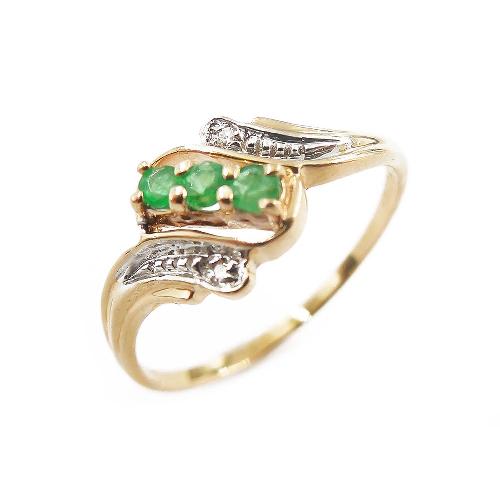 Kultainen sormus,18,5 mm, vihreät kivet+timantit 0,005ct #0