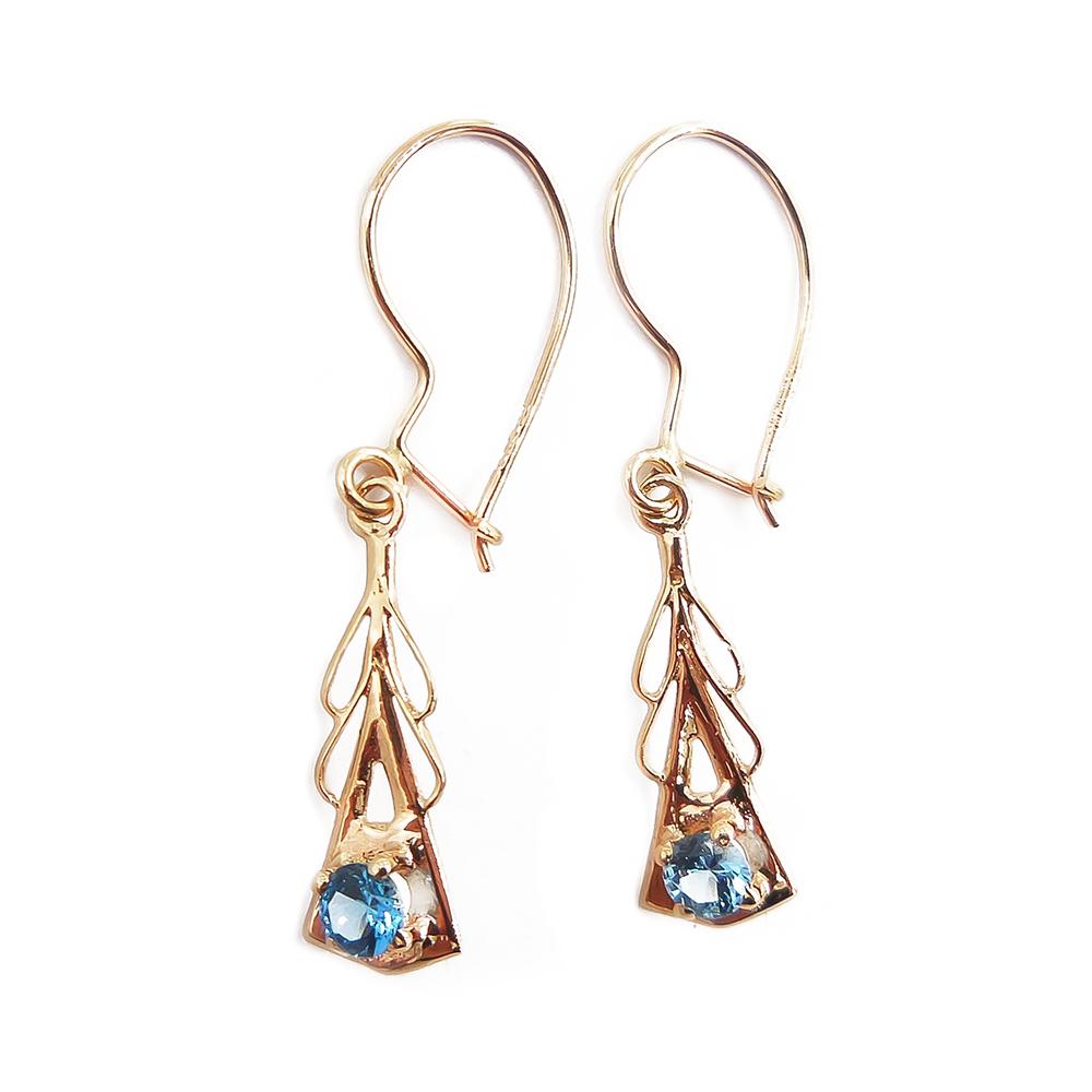 Kultaiset korvakorut koukkumalli,siniset kivet #0