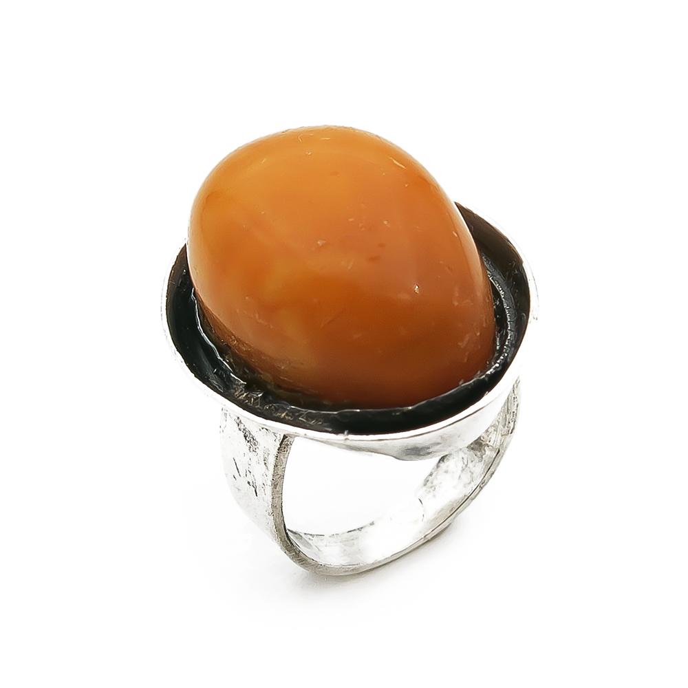 E. Granit näyttävä hopeinen meripihka sormus koko17 v.-68 #1