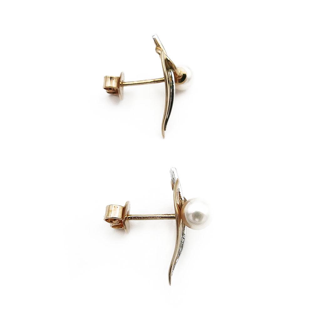 Kultaiset korvakorut, lehdykkä helmellä 4mm #1