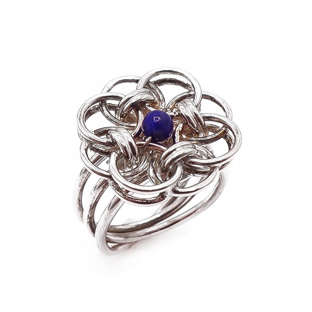 Hopeinen sormus sininen helmi 17mm #0