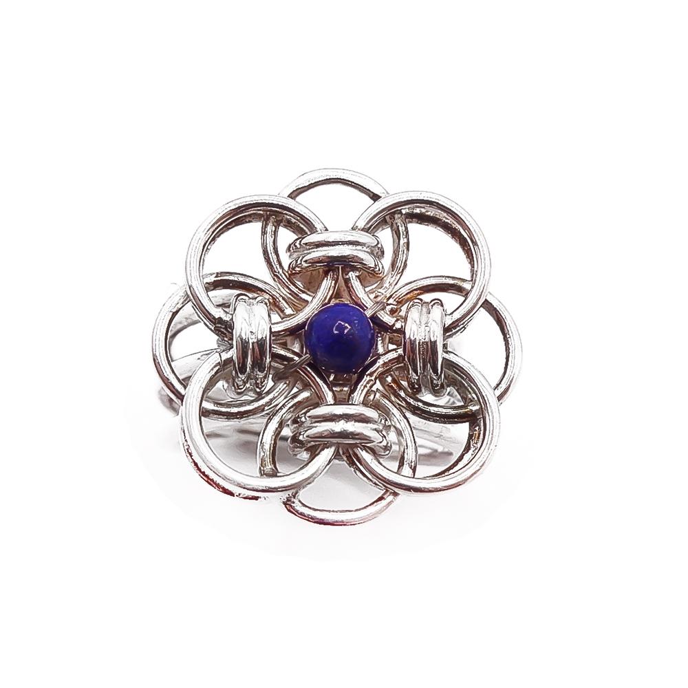 Hopeinen sormus sininen helmi 17mm #1