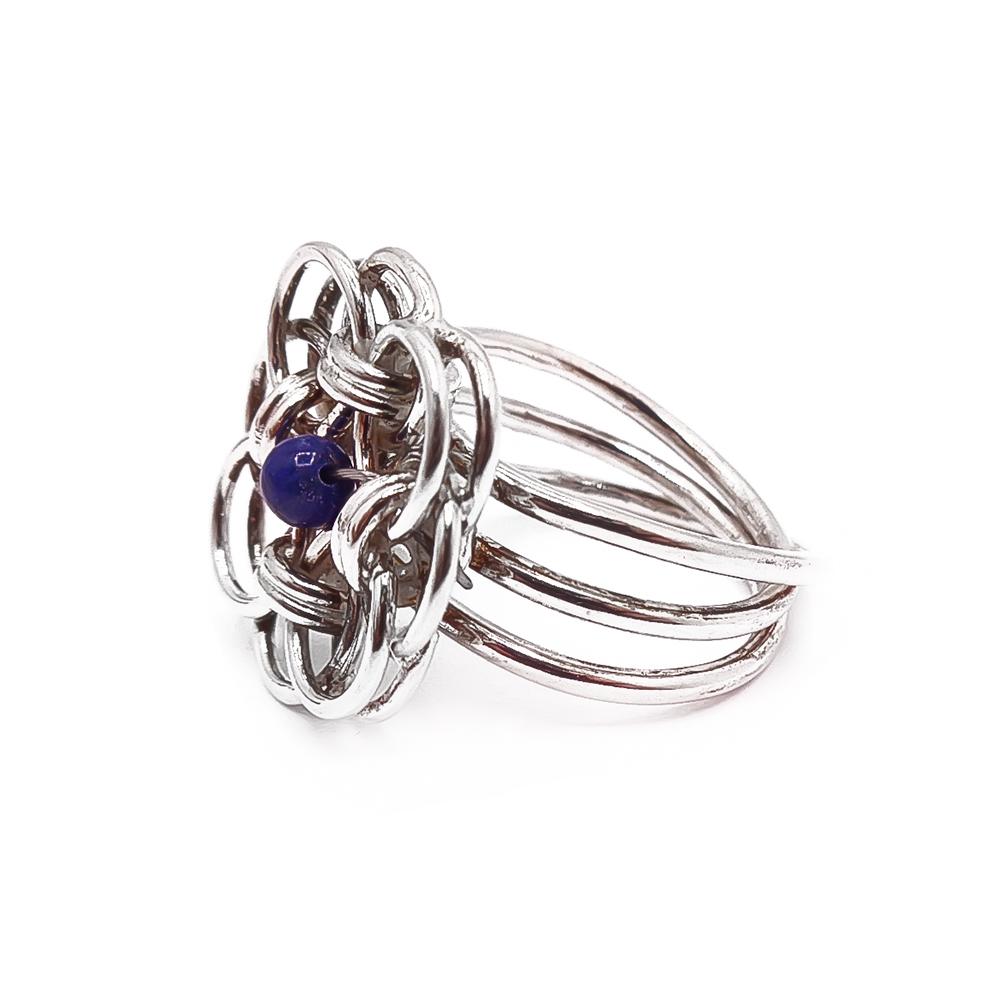 Hopeinen sormus sininen helmi 17mm #3