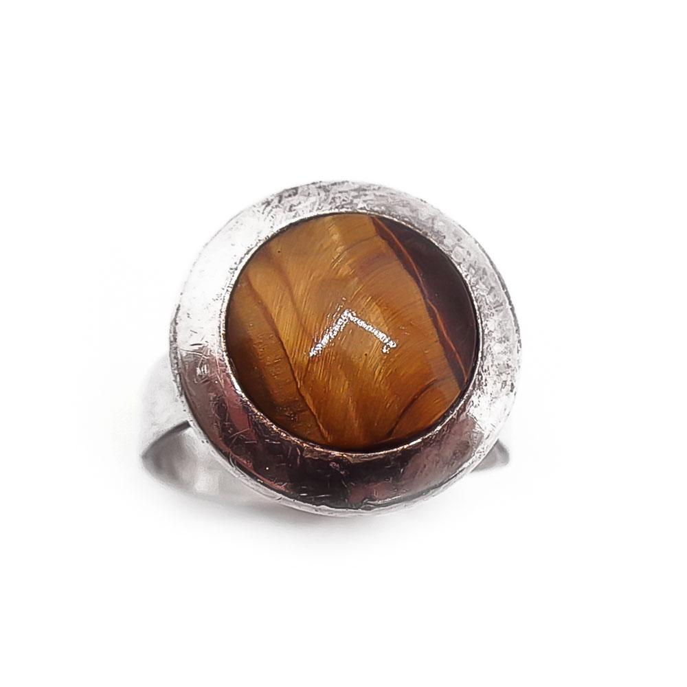 Hopeinen tiikerinsilmä sormus 17mm/säätö #1