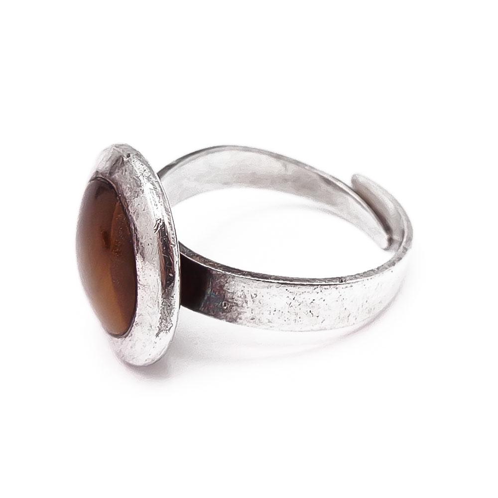 Hopeinen tiikerinsilmä sormus 17mm/säätö #3