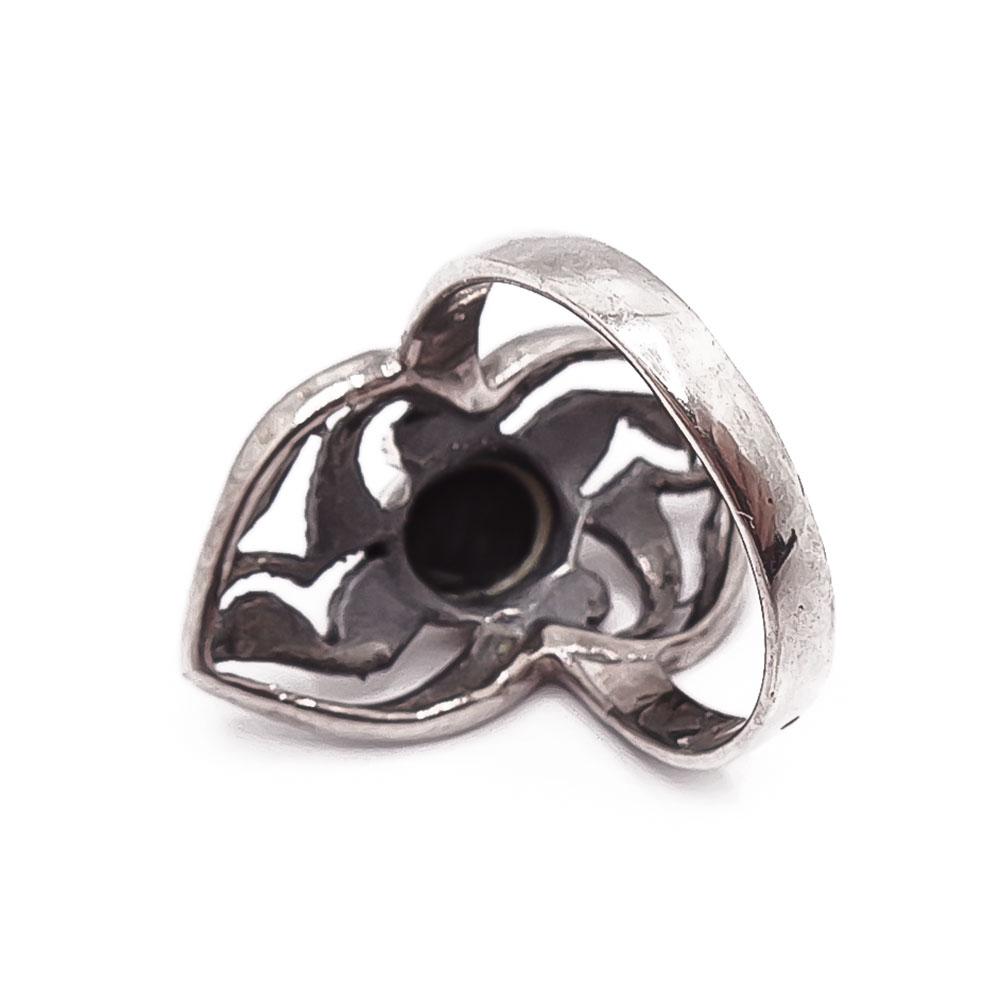 Hopeinen markasiittisormus mustalla kivellä 17mm #2