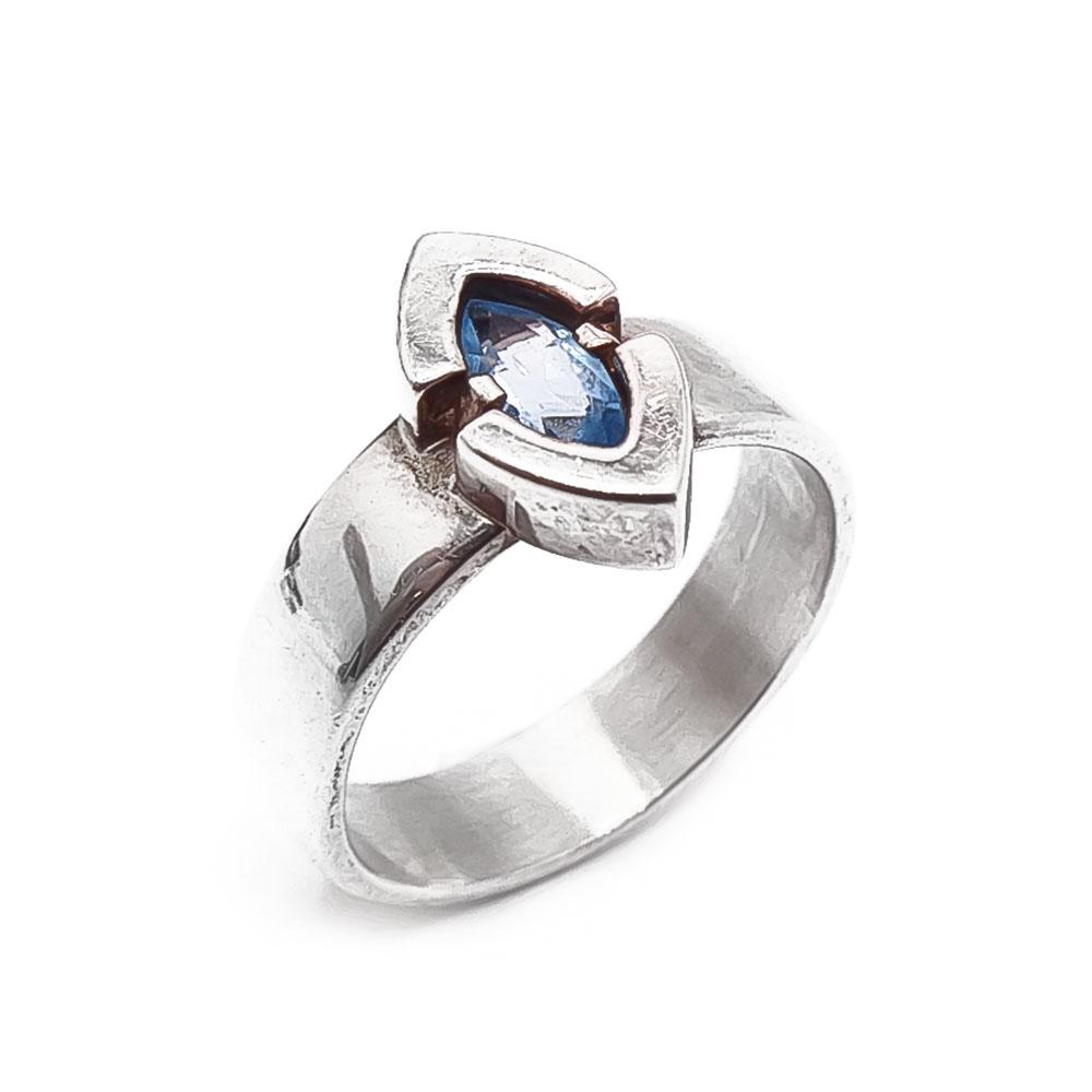 Hopeinen sormus sininen kivi 18mm #0