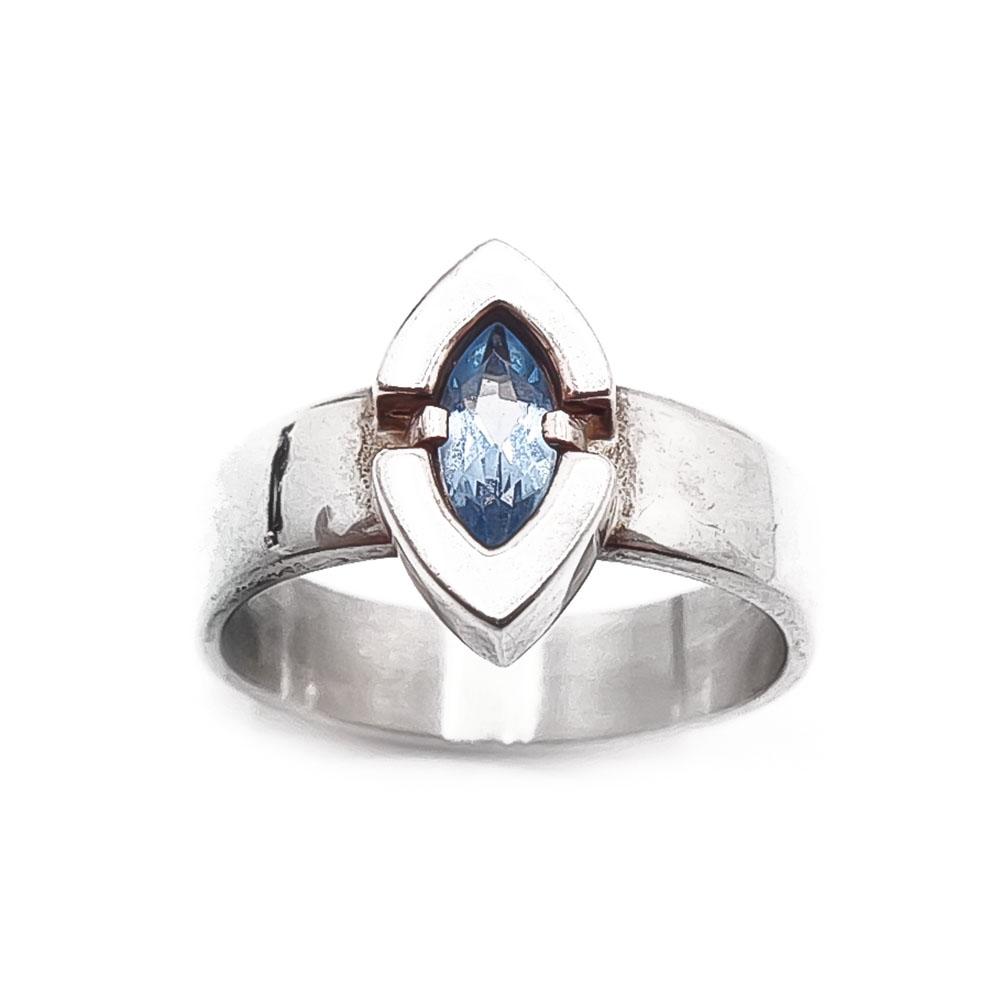 Hopeinen sormus sininen kivi 18mm #1