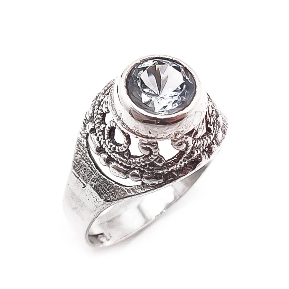 Hopeinen sormus sinisellä kivellä 19mm #0