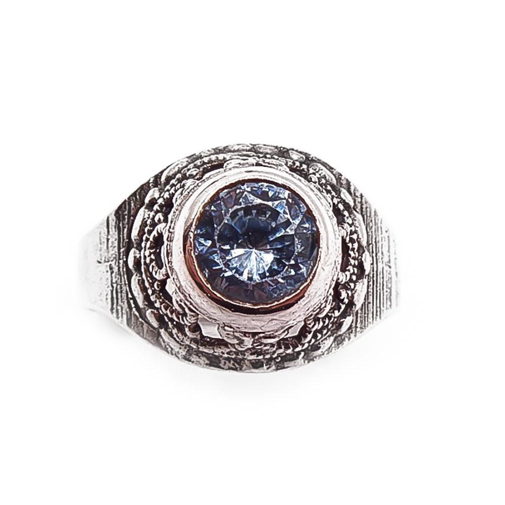 Hopeinen sormus sinisellä kivellä 19mm #1