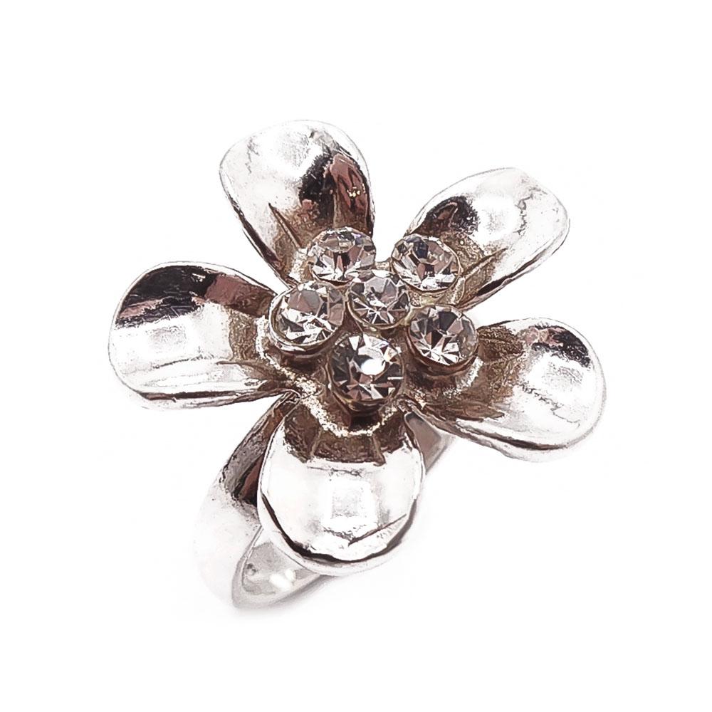 Hopeinen kukkasormus cz 17mm #0