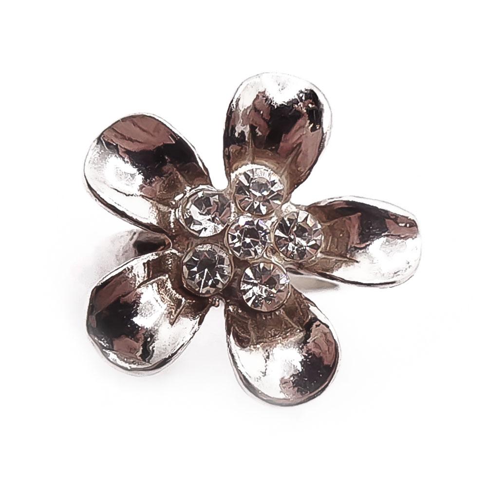 Hopeinen kukkasormus cz 17mm #1