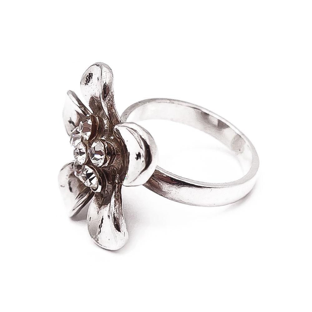 Hopeinen kukkasormus cz 17mm #3