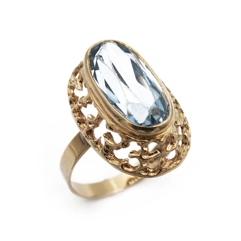 Kultainen sormus sininen kivi 18,0mm v.-74 #0