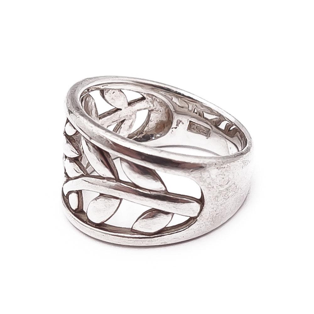 Hopeinen lehtisormus 18mm #3