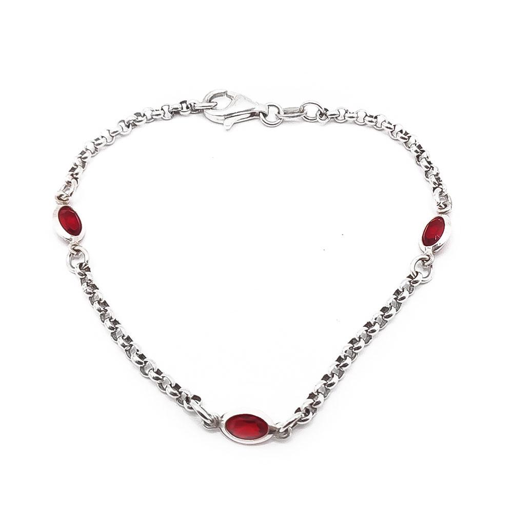 Hopeinen ranneketju punaisilla kivillä 18cm #0
