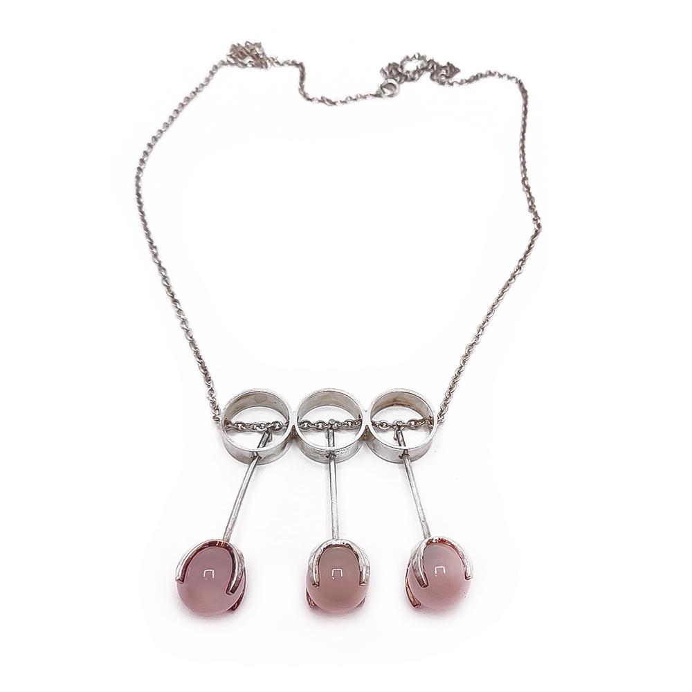 Hopeinen ruusukvartsi-riipus 60cm v.-65 #0