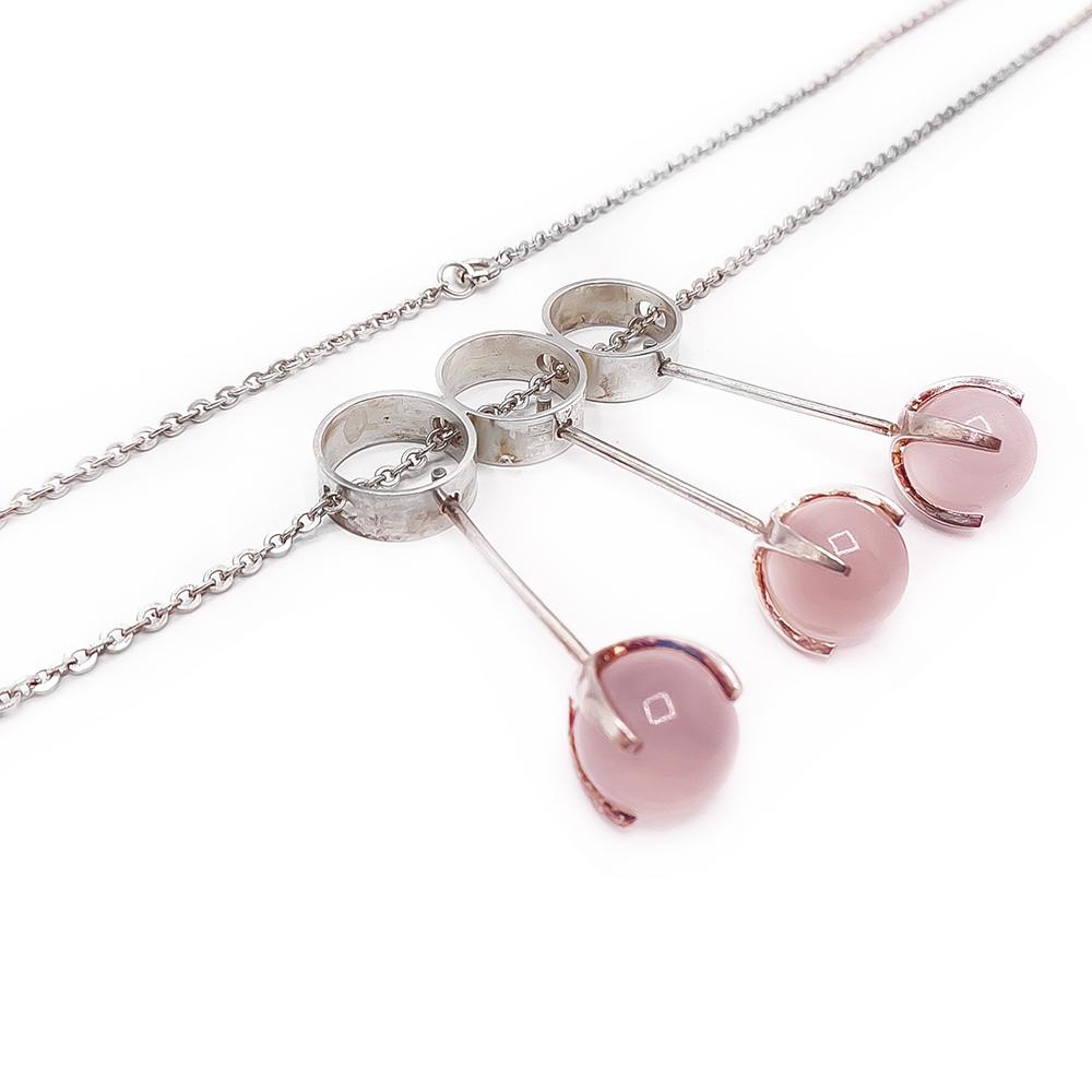 Hopeinen ruusukvartsi-riipus 60cm v.-65 #1