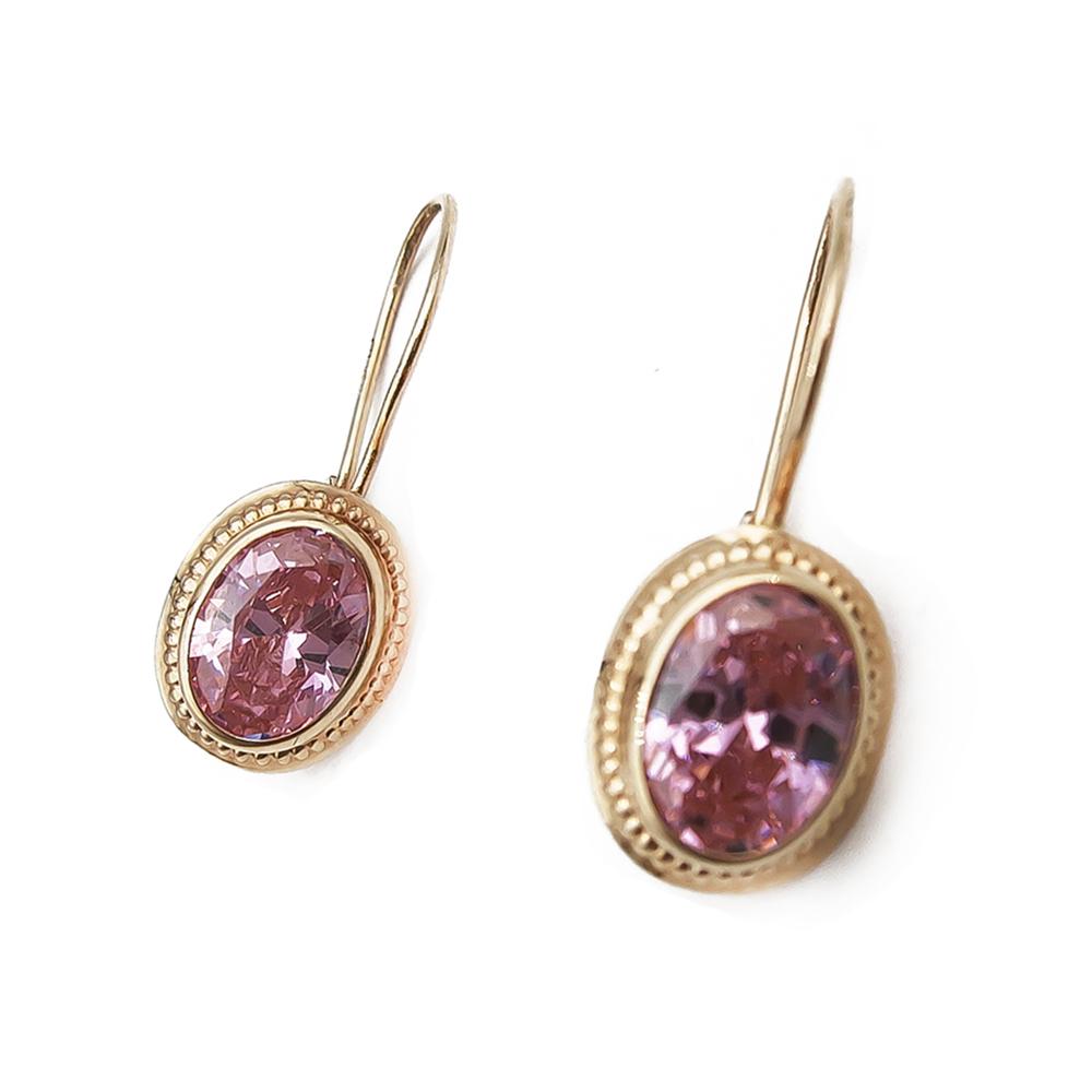 Koukkukorvakorut vaaleanpunaisin kivin #0