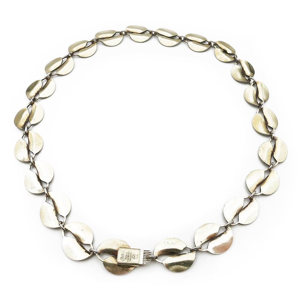 Norjalainen hopeinen kullattu ja valkoinen emalikaulakoru 39cm lev.13mm Willy Winnaes, David Andersenille #1