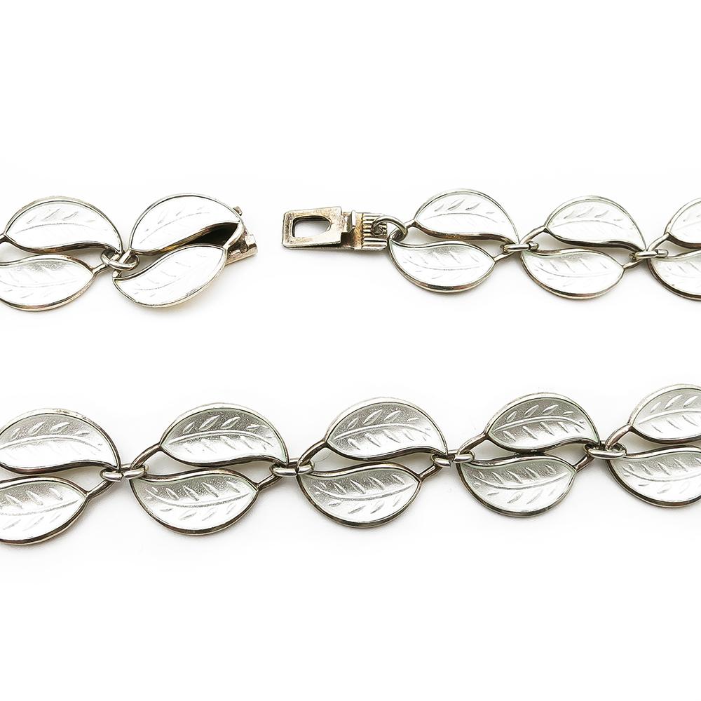 Norjalainen hopeinen kullattu ja valkoinen emalikaulakoru 39cm lev.13mm Willy Winnaes, David Andersenille #2