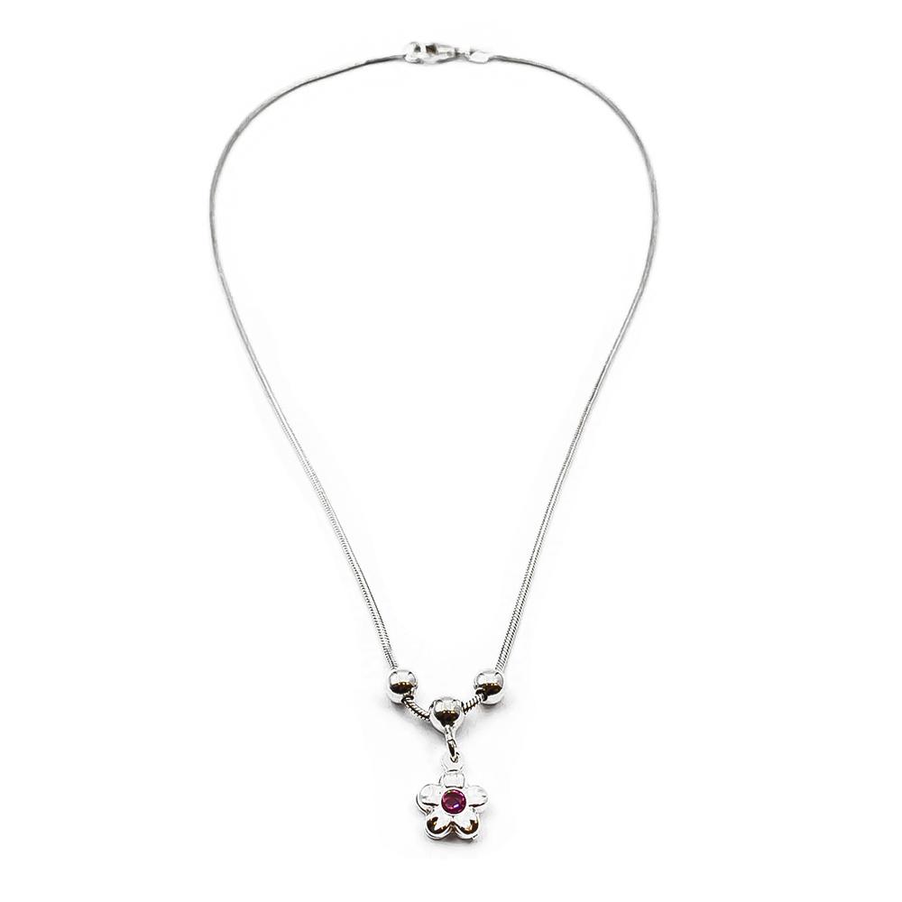 Hopeinen pinkki kukka kaulakoru 41cm #0